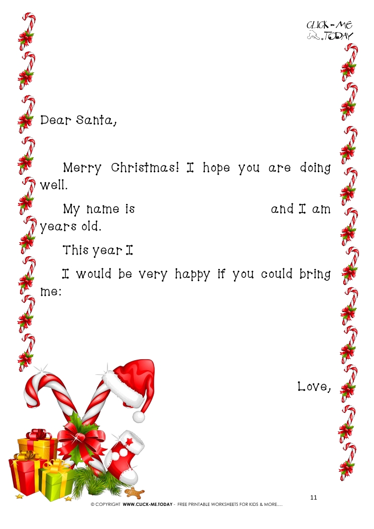 Example Letter to Santa template with border of candy canes 11